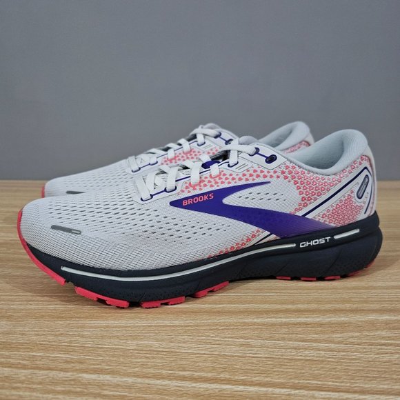 Brooks Shoes - Brooks Sneaker Ghost 14 Running Womens Athletic White Purple Coral Size 9 Shoe